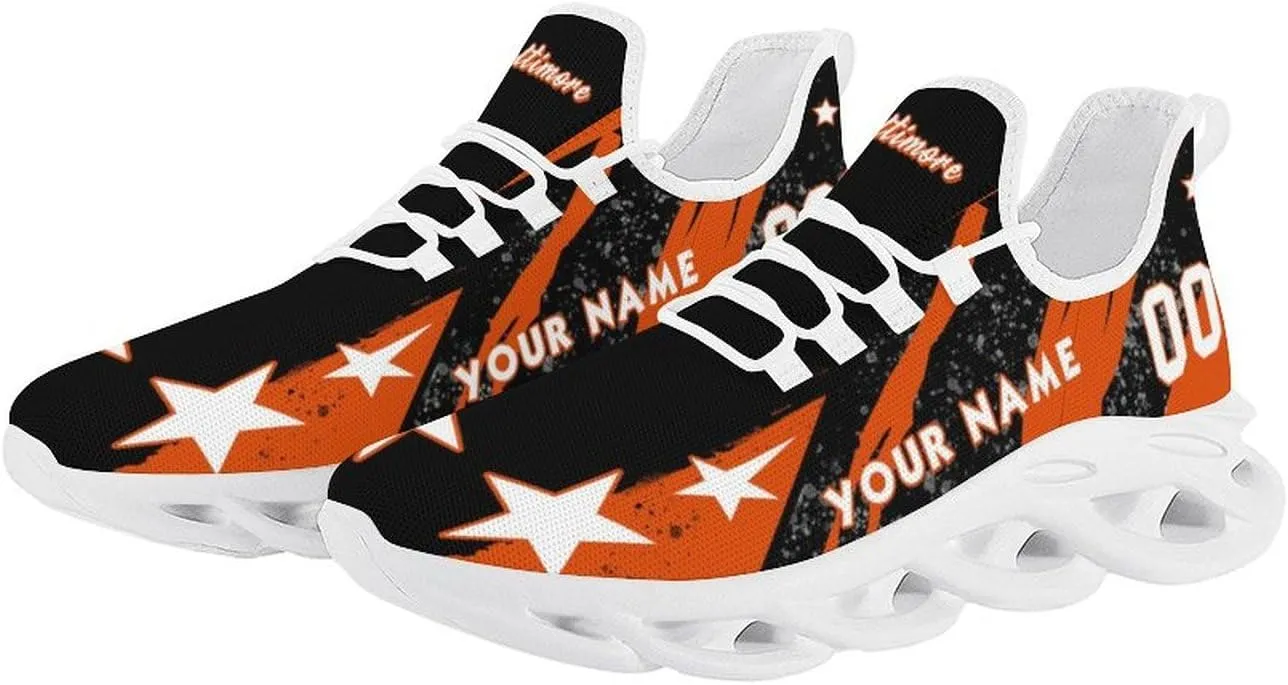 Custom Men's Sneakers Baseball Name & Number Breathable Fan Gift for Men Women Athletic Gym Slip-on Shoes Personalized Black White
