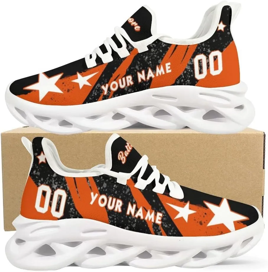 Custom Men's Sneakers Baseball Name & Number Breathable Fan Gift for Men Women Athletic Gym Slip-on Shoes Personalized Black White