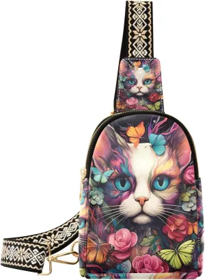 Cute Cat Flower Sling Bag for Women Fanny Packs for Women Small Leather Fanny Pack Crossbody Bags Fashion Waist Packs Chest Bag for Travel 21340259