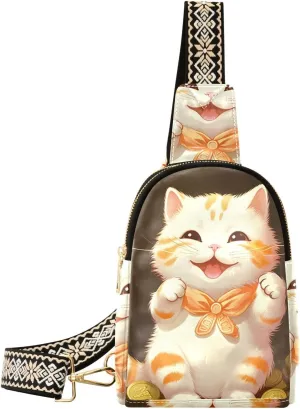 Cute Lucky Cat Sling Bag for Women Fanny Packs for Women Small Leather Fanny Pack Crossbody Bags Fashion Waist Packs Chest Bag for Travel 21340048