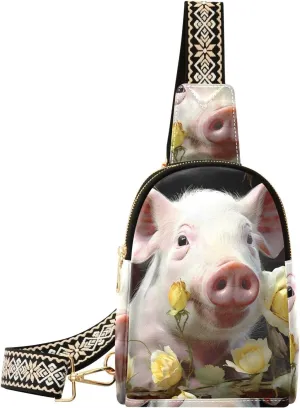 Cute Pig Flower Sling Bag for Women Fanny Packs for Women Small Leather Fanny Pack Crossbody Bags Fashion Waist Packs Chest Bag for Travel 21342443