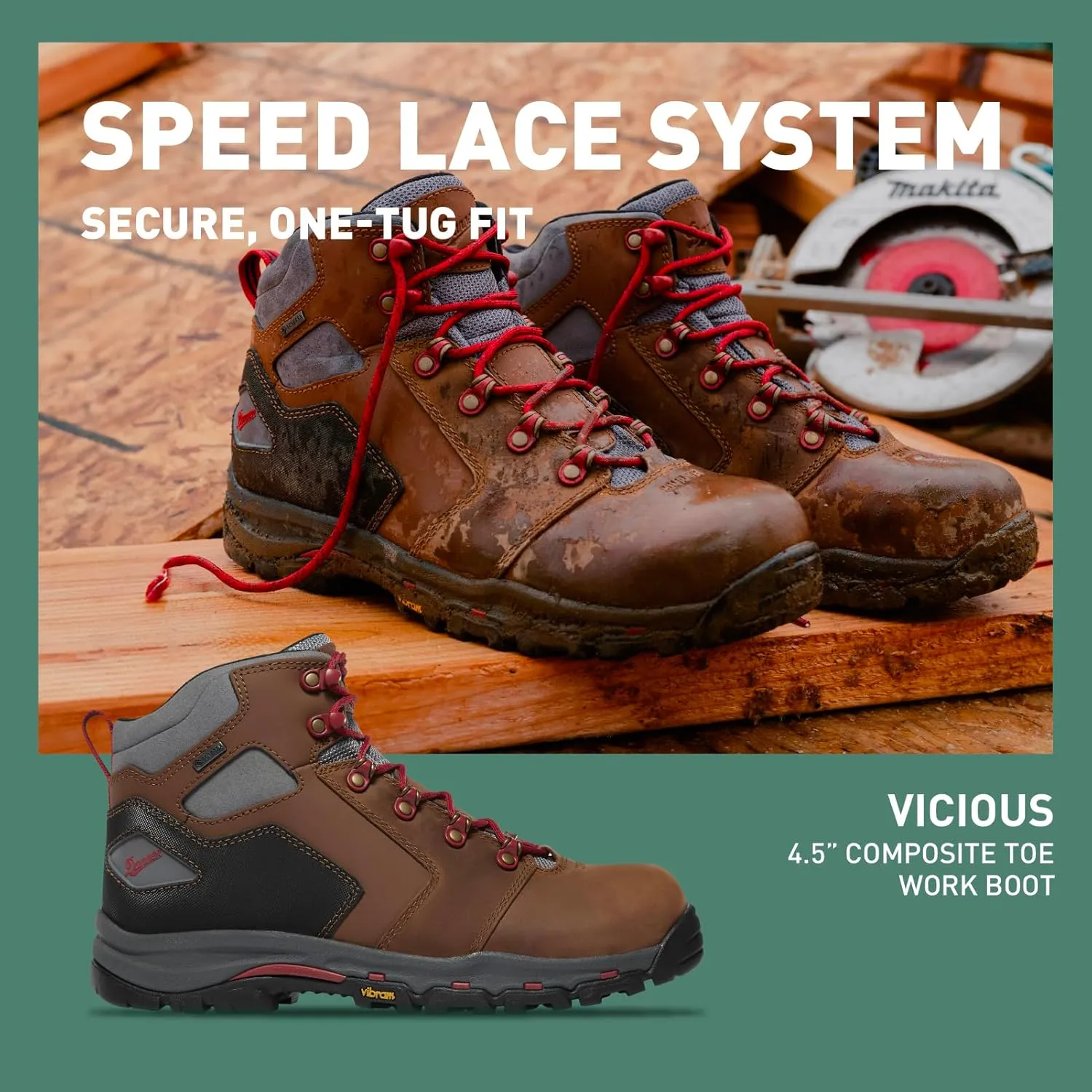 Danner Vicious 4.5 Composite Toe Work Boots for Men - Full-Grain Leather with Breathable Gore-Tex Lining, Speed Lace System & Non Slip Heel Outsole