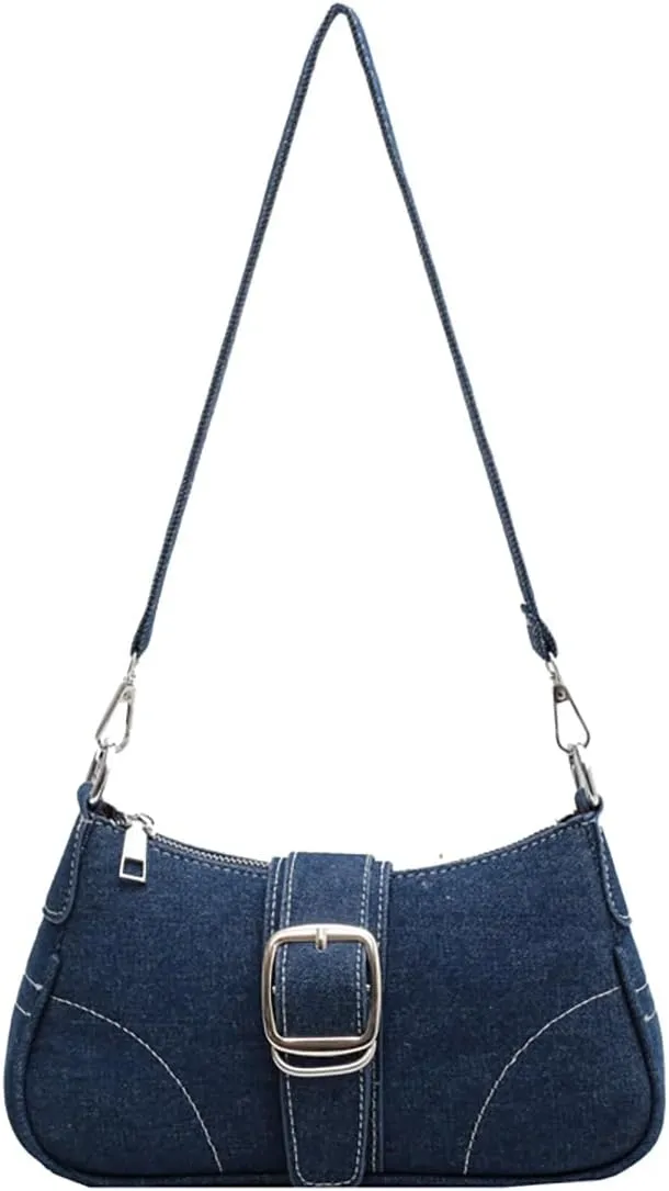 Denim Hobo Bag For Women Vintage Y2K Shoulder Crossbody Bags Underarm Purse, Retro Trendy Chain Satchel Clutch With Buckle