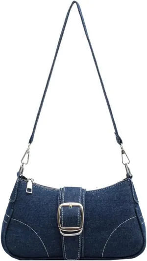 Denim Hobo Bag For Women Vintage Y2K Shoulder Crossbody Bags Underarm Purse, Retro Trendy Chain Satchel Clutch With Buckle