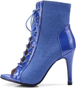 DKZSYIM Open Toe Dance Boots Women Latin Salsa Ballroom Lace-up Ankle Dance Shoes,Model DS-B53
