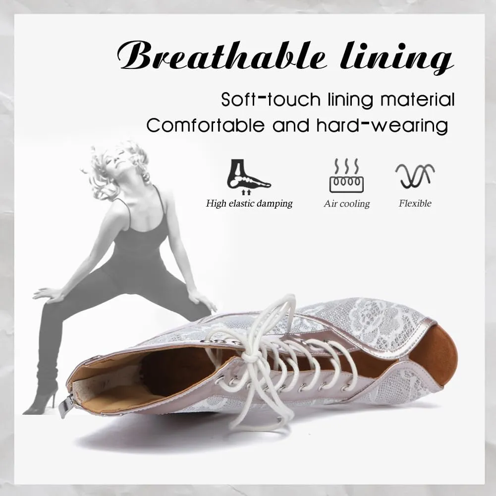 DKZSYIM Open Toe Dance Boots Women Latin Salsa Ballroom Lace-up Ankle Dance Shoes,Model YCL563