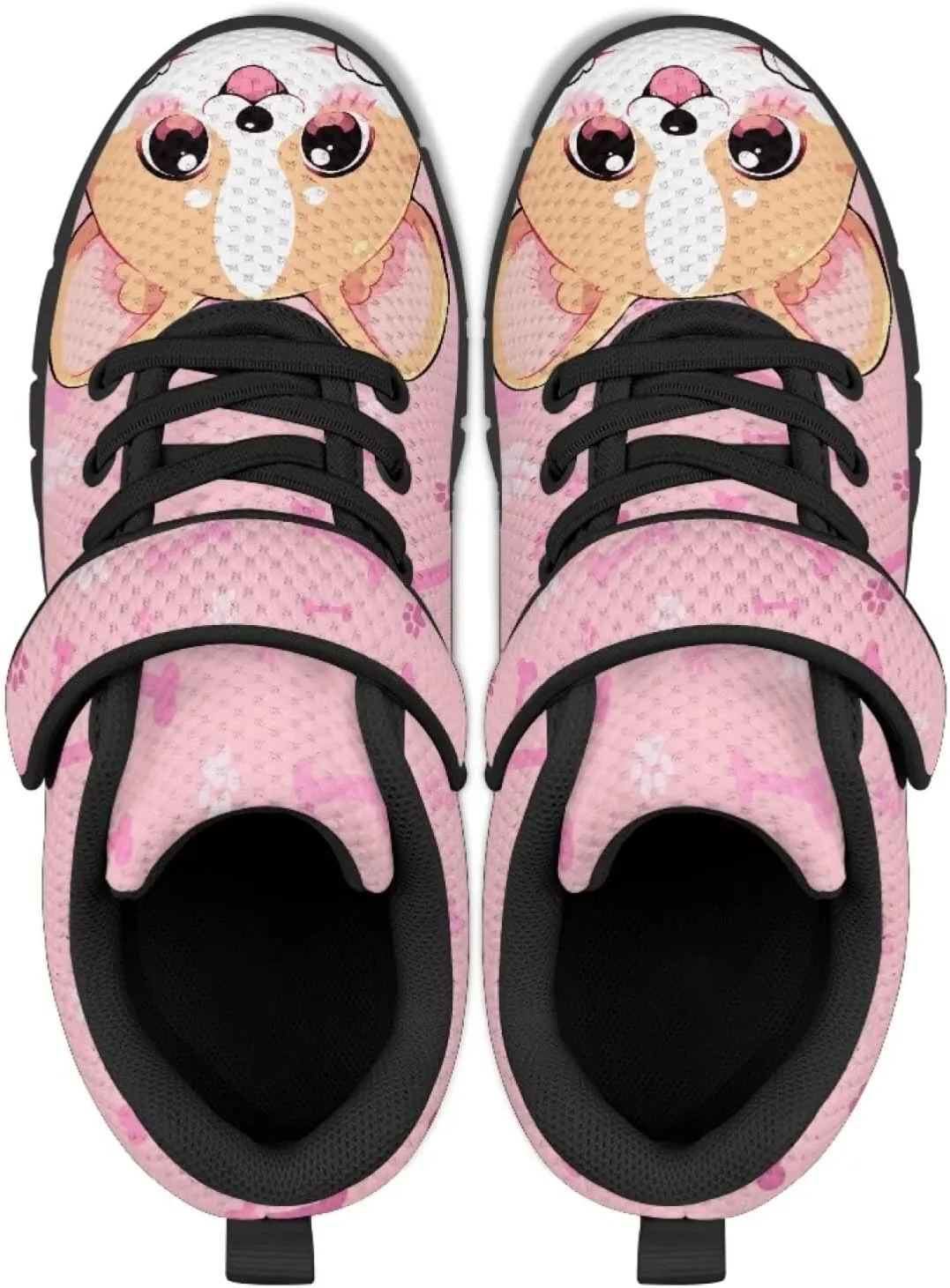 Dog Print Tennis Shoes with Hook & Loop for Kids Non Slip Breathable Strap Athletic Running Shoes for Walking
