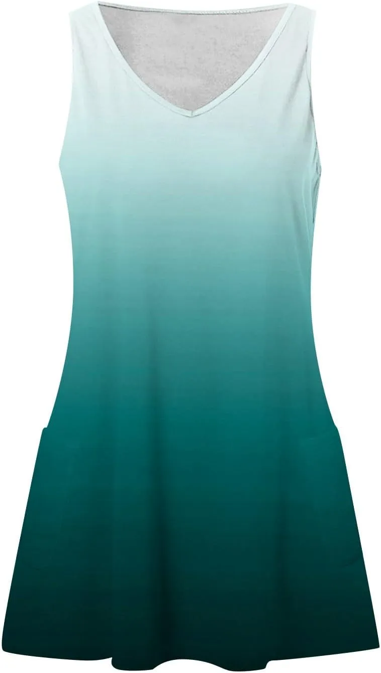 DOPOCQ Dresses for Women 2024 Casual Trendy Gradient Sleeveless Boho Sundress Summer Oversized Sexy V Neck Tank Mini Dresses