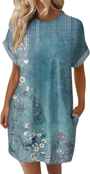 DPKLAD Womens Casual Summer T Shirt Dress Loose Short Sleeve Tunic Dress with Pocket for Women