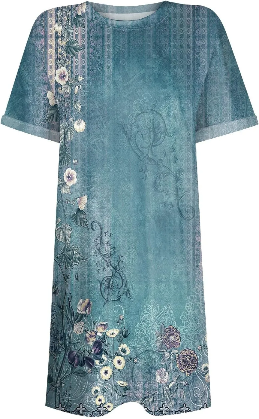 DPKLAD Womens Casual Summer T Shirt Dress Loose Short Sleeve Tunic Dress with Pocket for Women