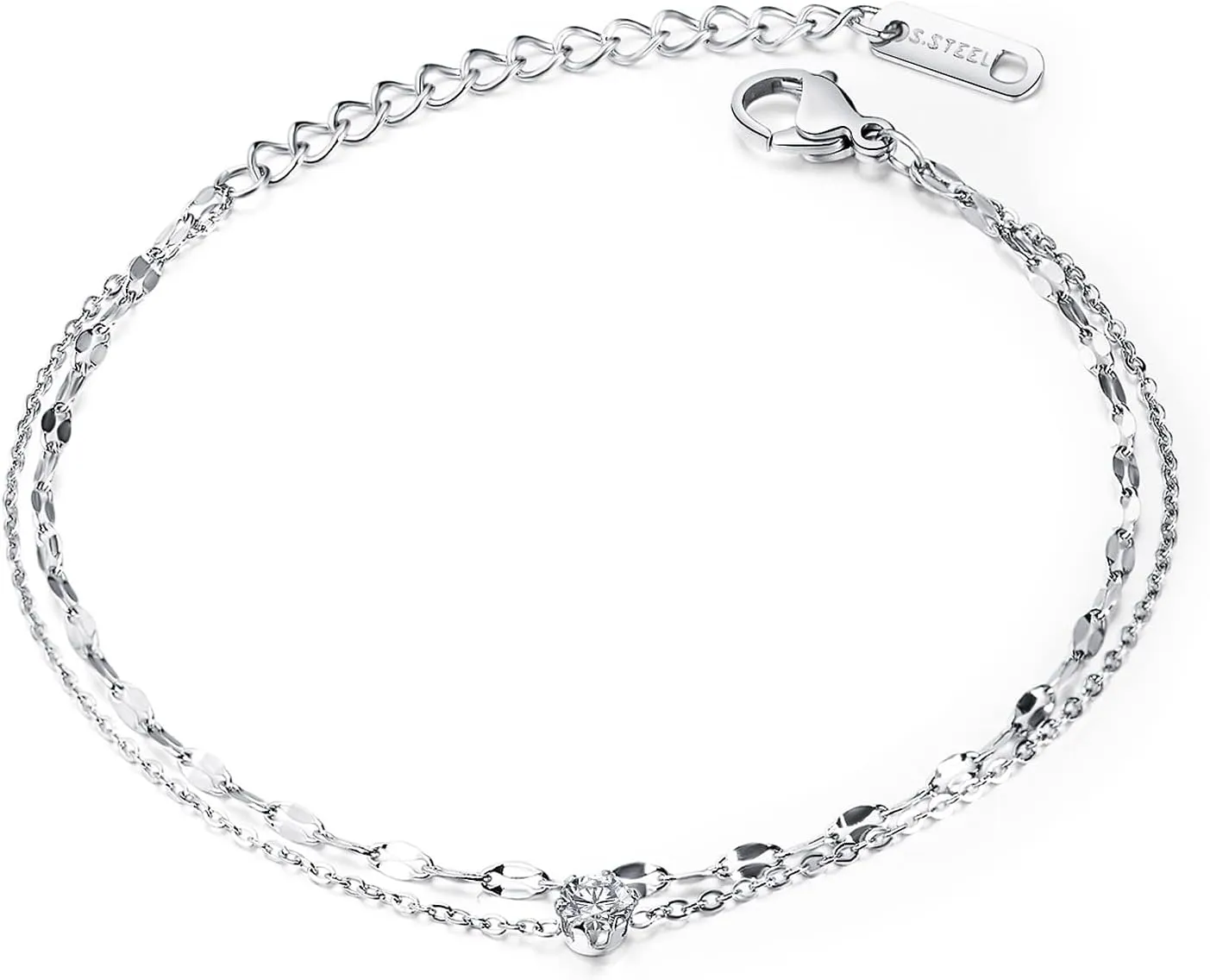 DS Simple Charm Anklet for Women14k Rose Gold plating Beach Dainty Cute Tiny Adjustable Stainless steel ankle bracelets Personalized Foot chain Jewelry Gifts for Mom Wife (style 8)