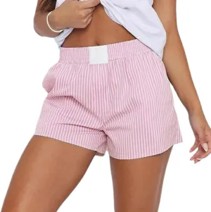 DSORVICD Women Boxer Shorts Y2k Striped Elastic Waist Wide Leg Lounge Shorts Baggy Pajamas Shorts Sleep Pj Micro Shorts