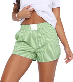 DSORVICD Women Boxer Shorts Y2k Striped Elastic Waist Wide Leg Lounge Shorts Baggy Pajamas Shorts Sleep Pj Micro Shorts