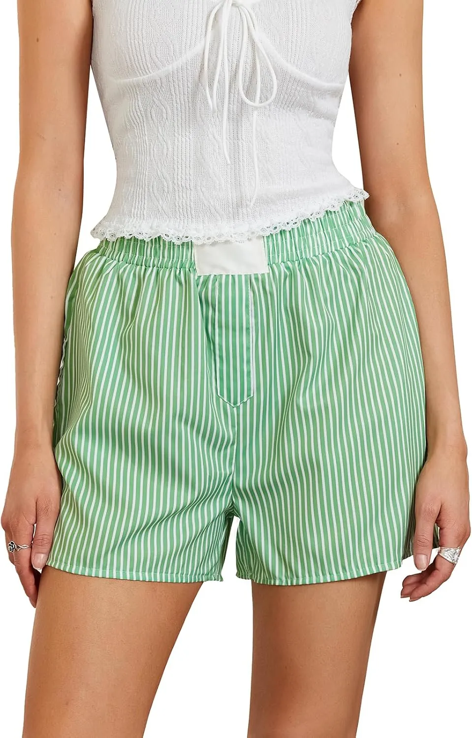 DSORVICD Women Boxer Shorts Y2k Striped Elastic Waist Wide Leg Lounge Shorts Baggy Pajamas Shorts Sleep Pj Micro Shorts