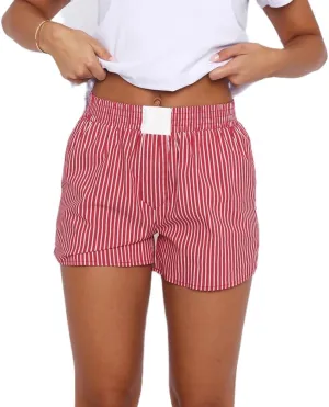 DSORVICD Women Boxer Shorts Y2k Striped Elastic Waist Wide Leg Lounge Shorts Baggy Pajamas Shorts Sleep Pj Micro Shorts