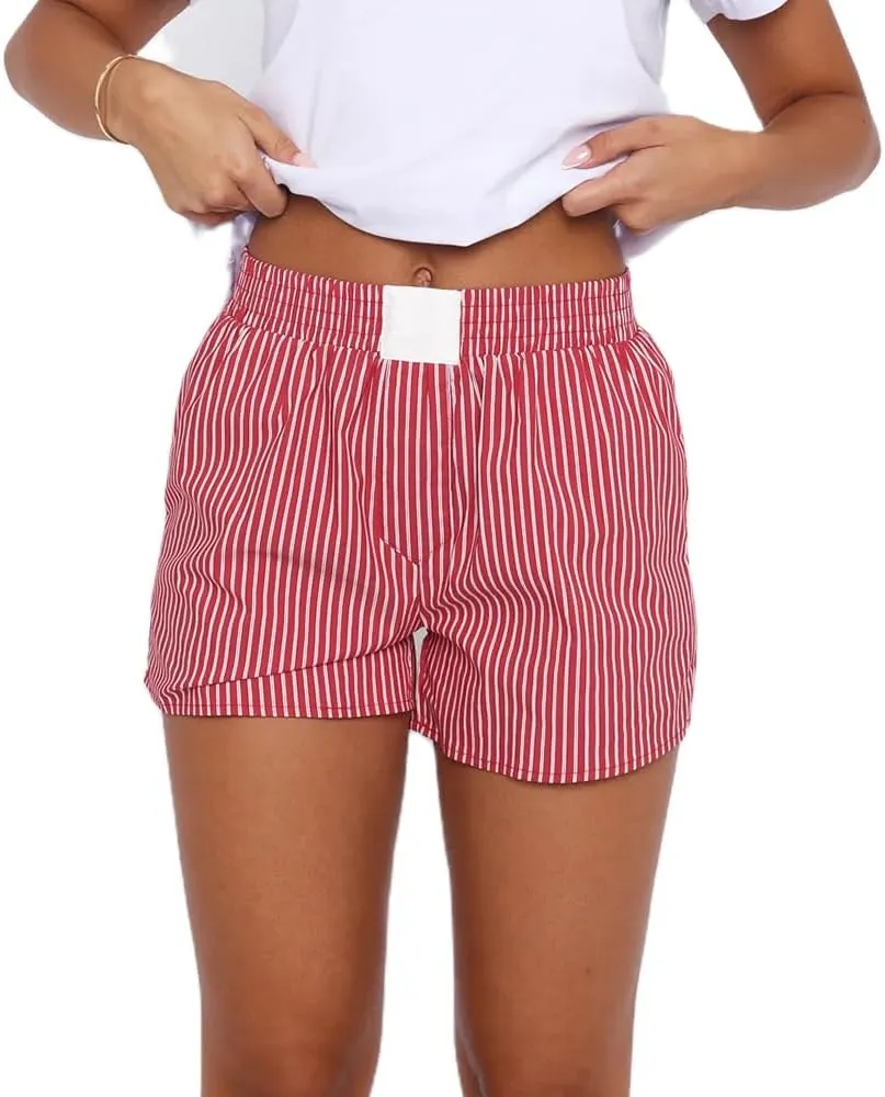 DSORVICD Women Boxer Shorts Y2k Striped Elastic Waist Wide Leg Lounge Shorts Baggy Pajamas Shorts Sleep Pj Micro Shorts