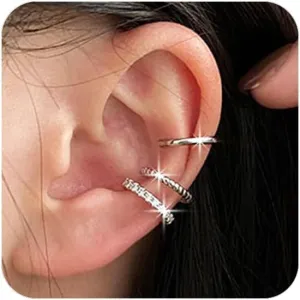 Ear Cuff Earrings for Women Cubic Zirconia Hoop Huggie Fake Earrings Non Piercing Clip On Ear Cuffs Ear Jewelry