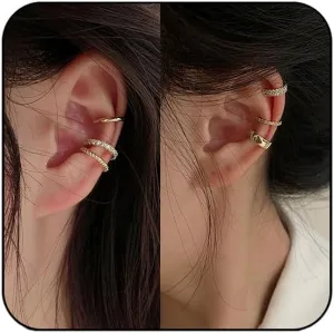 Ear Cuff for Women 14K Gold Plated CZ Ear Cuffs for Women No Piercing Faux Hoop Cartilage Earrings(6PCS,GOLD)