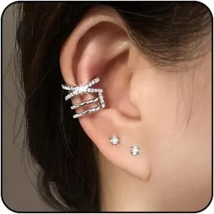 Ear Cuffs for Women Non Piercing 14K Gold Fake Ear Piercings Hypoallergenic Ear Cuffs Non Piercing Silver Sparkle Clip On Earrings Gold Cartilage Earring Ear Cuff Earrings for Women