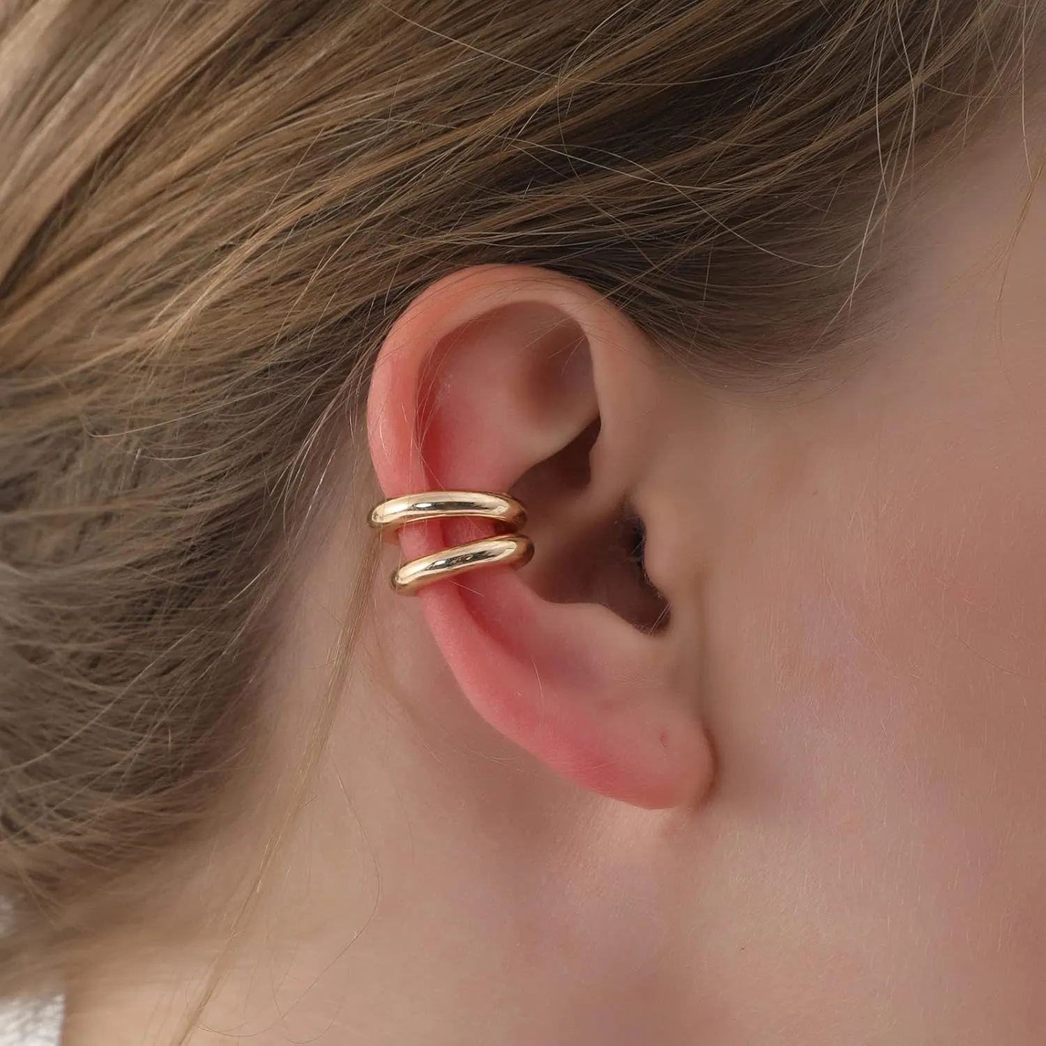 Ear Cuffs for Women,Ear Cuff, Chunky Huggie Hoop Earrings,Cartilage Upper Non Piercing,14k Gold and Silver Set 2pcs