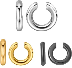 Ear Cuffs for Women,Ear Cuff, Chunky Huggie Hoop Earrings,Cartilage Upper Non Piercing,14k Gold and Silver Set 2pcs
