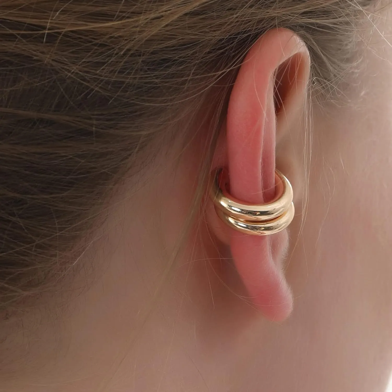 Ear Cuffs for Women,Ear Cuff, Chunky Huggie Hoop Earrings,Cartilage Upper Non Piercing,14k Gold and Silver Set 2pcs