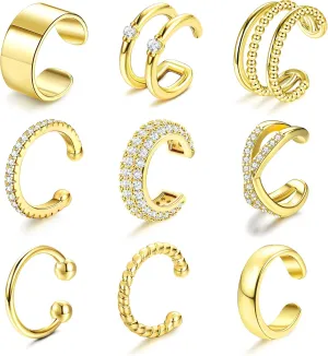 Ear Cuffs Non Piercing Earrings for Women Trendy Lightweight Gold Silver Clip On Fake Earrings Non Pierced Cartilage Ear Cuff Jewelry Set