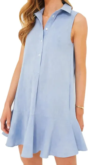 Eisctnd Womens Sleeveless Shirt Dress 2025 Ruffle Hem Cotton Tunic Tank Dress with Pocket Button Up Swing Shift Mini Dresses