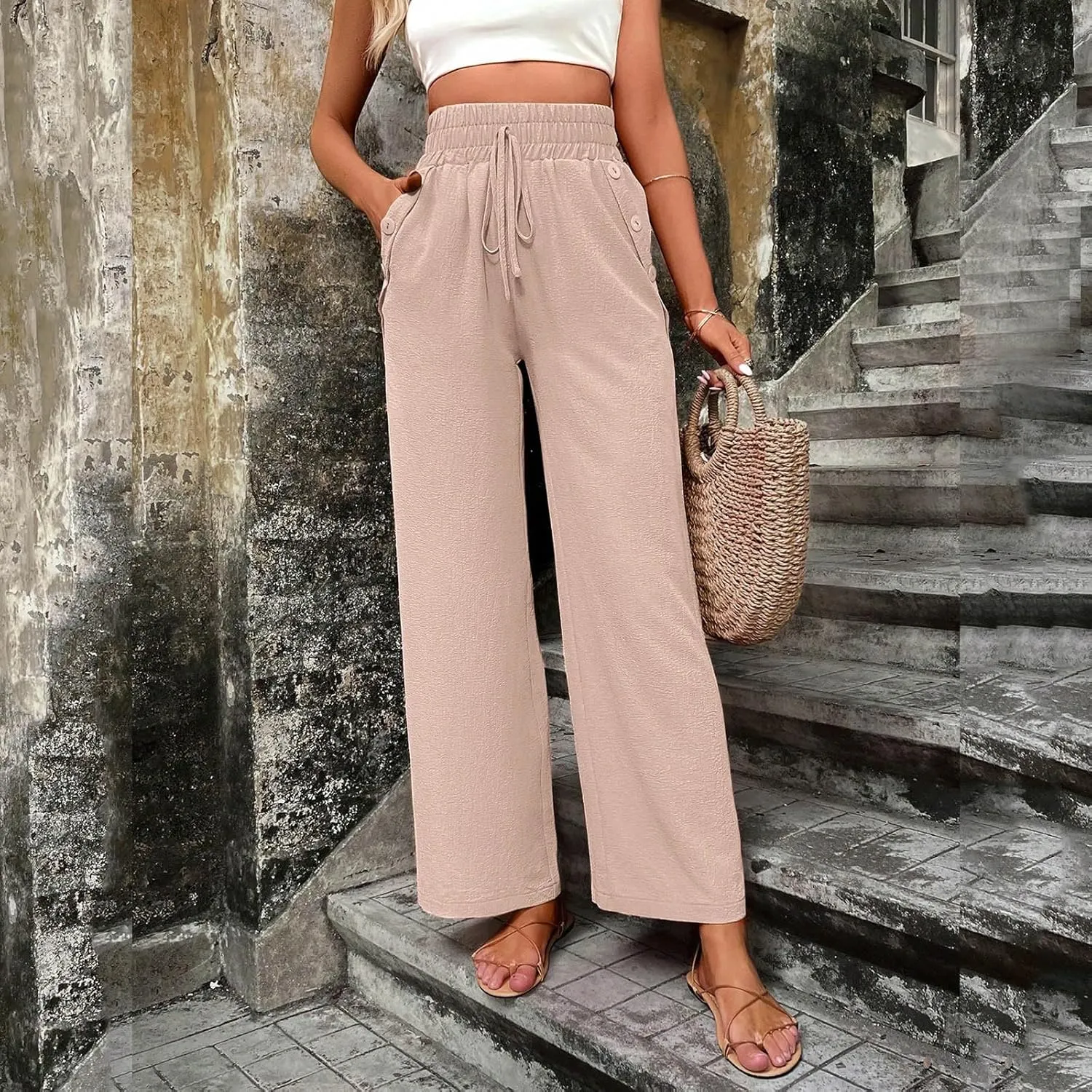 Elastic High Waisted Loose Pants Woman Relaxed Fit Baggy Clothes Black Demin Pants High Women Cargo Pants with