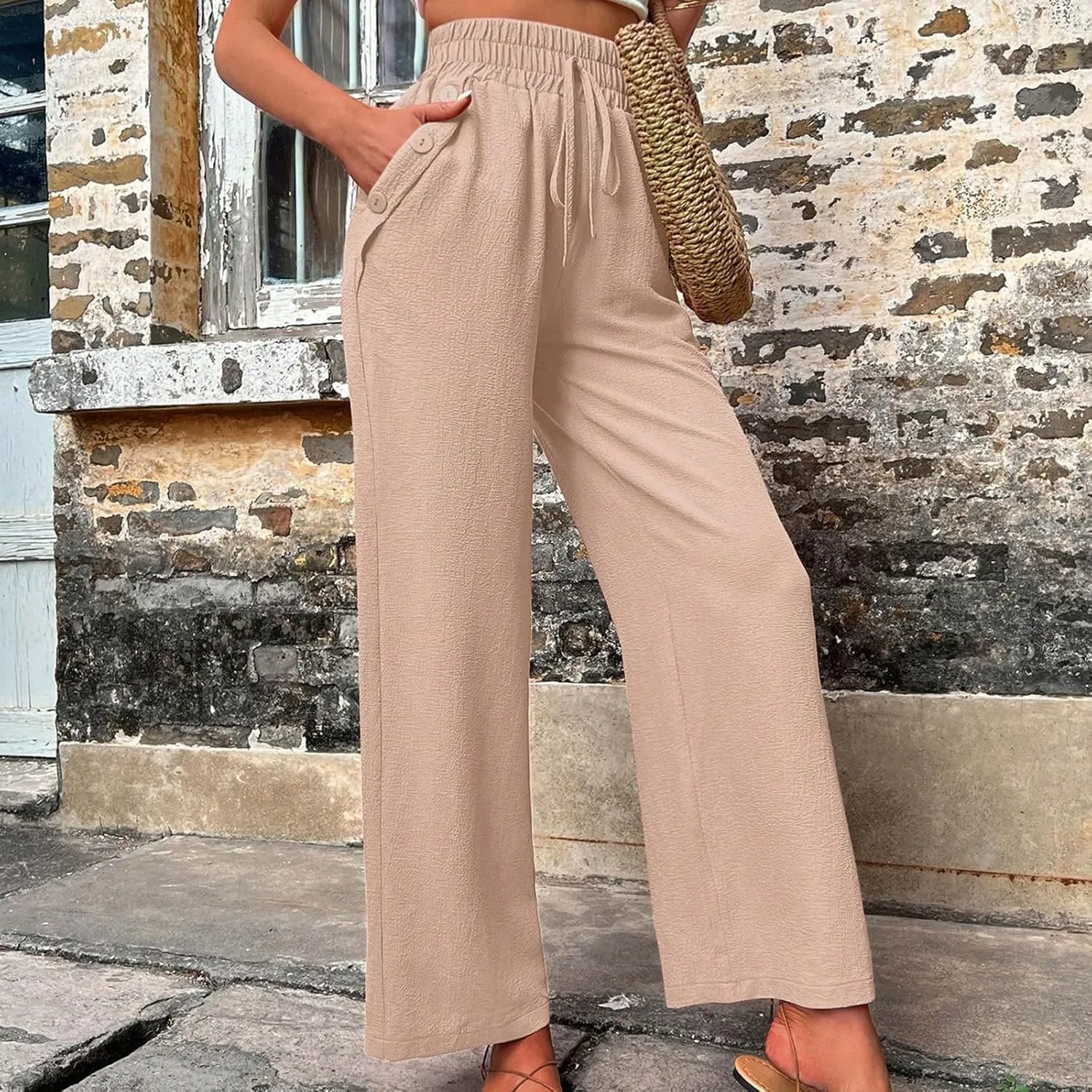 Elastic High Waisted Loose Pants Woman Relaxed Fit Baggy Clothes Black Demin Pants High Women Cargo Pants with