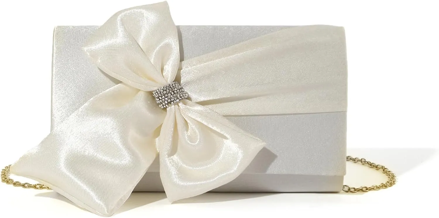 Evening BagsWomen Evening Bag Bows Banquet Bag Clutches Purse Chain Strap Shoulder Crossbody Bag Elegant Handbag for Party Wedding