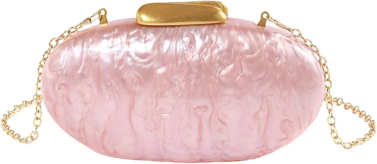 Evening BagsWomen Evening Bag Chain Strap Shoulder Crossbody Bag Eggs Shaped Evening Clutches Bag Acrylic Purse Handbag for Party