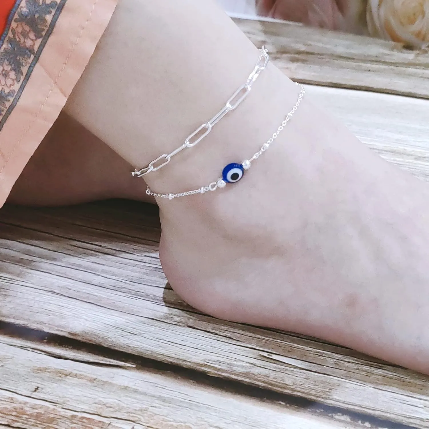 Evil Eye Bracelet for Women Blue Eye Anklet Link Chain Bracelets 14K Gold Adjustable Charm Jewelry Gift for Women