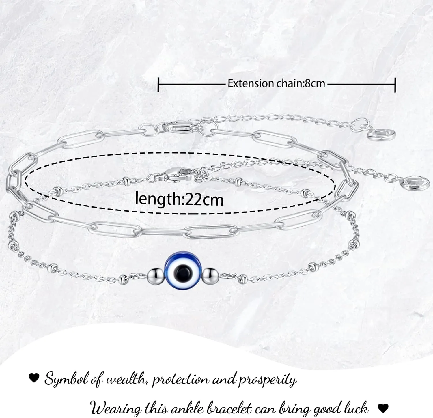 Evil Eye Bracelet for Women Blue Eye Anklet Link Chain Bracelets 14K Gold Adjustable Charm Jewelry Gift for Women