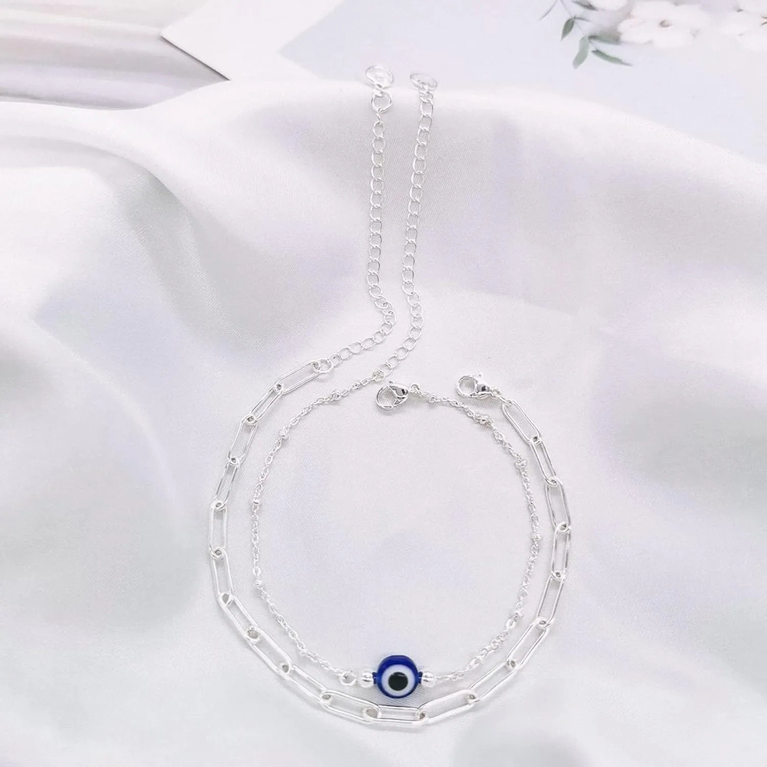 Evil Eye Bracelet for Women Blue Eye Anklet Link Chain Bracelets 14K Gold Adjustable Charm Jewelry Gift for Women