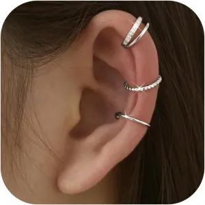 Fansilver 3Pcs Ear Cuff Earrings for Women Non Piercing14K Gold Plated Ear Cuffs Clip on Cartilage Earrings Adjustable Fake Earrings Lightweight