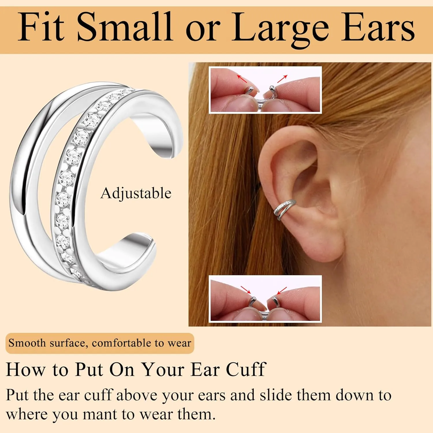 Fansilver 3Pcs Ear Cuff Earrings for Women Non Piercing14K Gold Plated Ear Cuffs Clip on Cartilage Earrings Adjustable Fake Earrings Lightweight