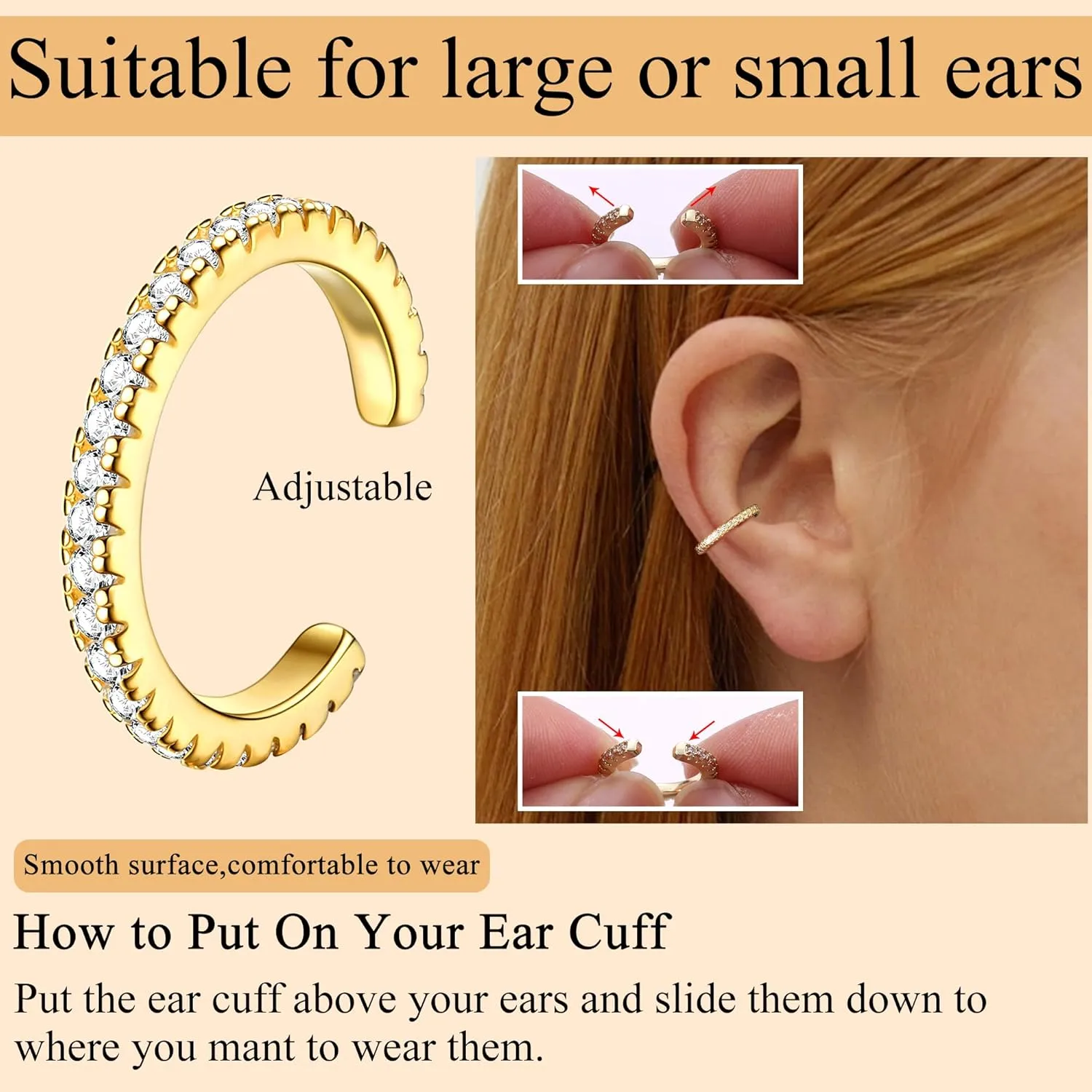 Fansilver 3Pcs Ear Cuff Earrings for Women Non Piercing14K Gold Plated Ear Cuffs Clip on Cartilage Earrings Adjustable Fake Earrings Lightweight