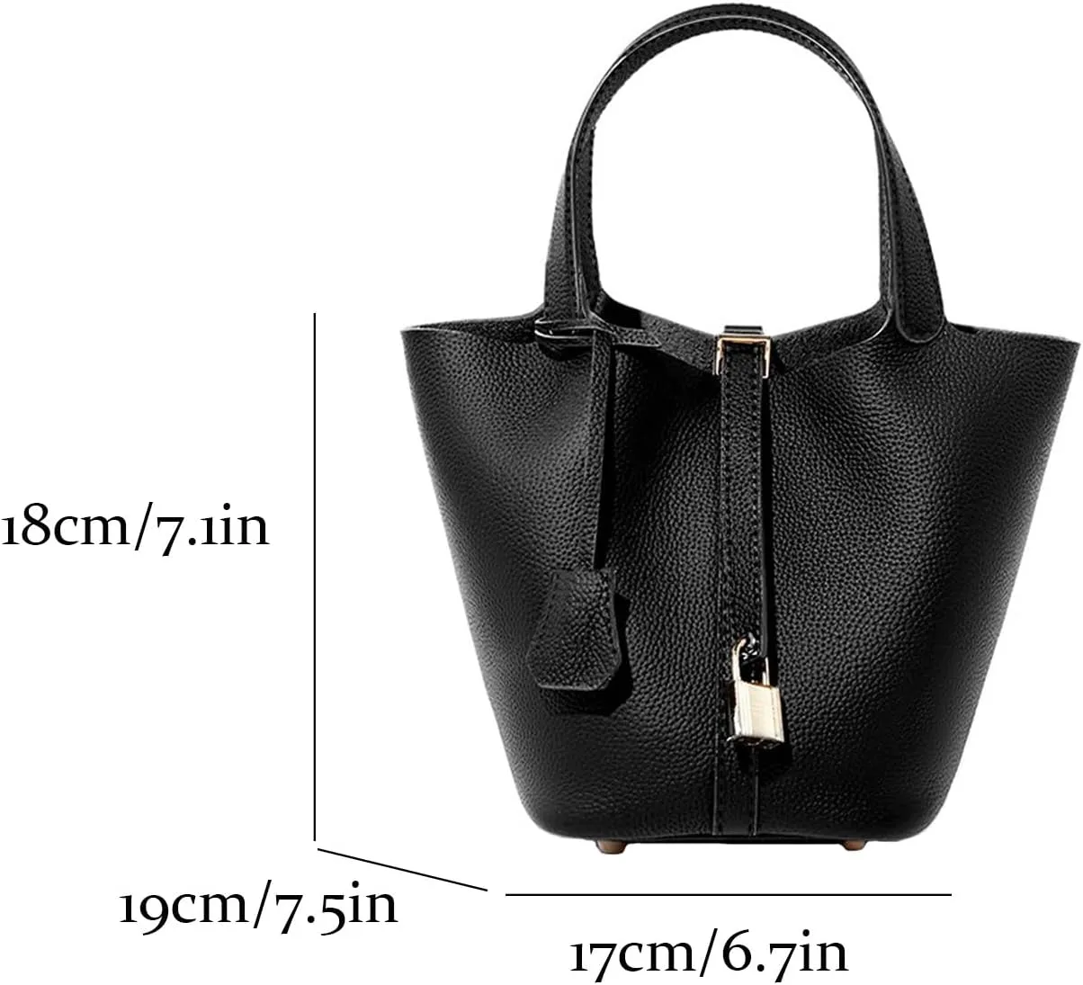 Fashion Genuine Leather Bucket Bag with Inner and Lock Handbag Tote Bag Purses for Shopping Travel Business School(Black)
