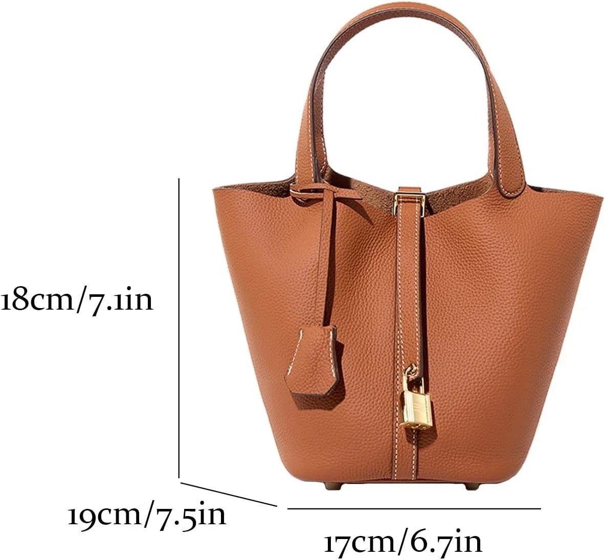 Fashion Genuine Leather Bucket Bag with Inner and Lock Handbag Tote Bag Purses for Shopping Travel Business School(Browns)