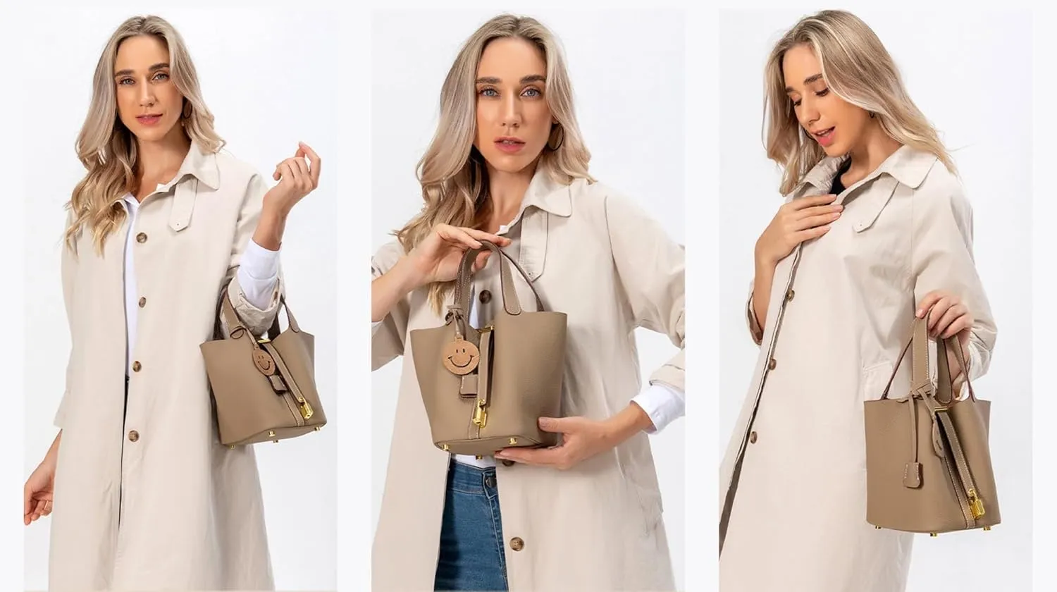 Fashion Genuine Leather Bucket Bag with Inner and Lock Handbag Tote Bag Purses for Shopping Travel Business School(Browns)