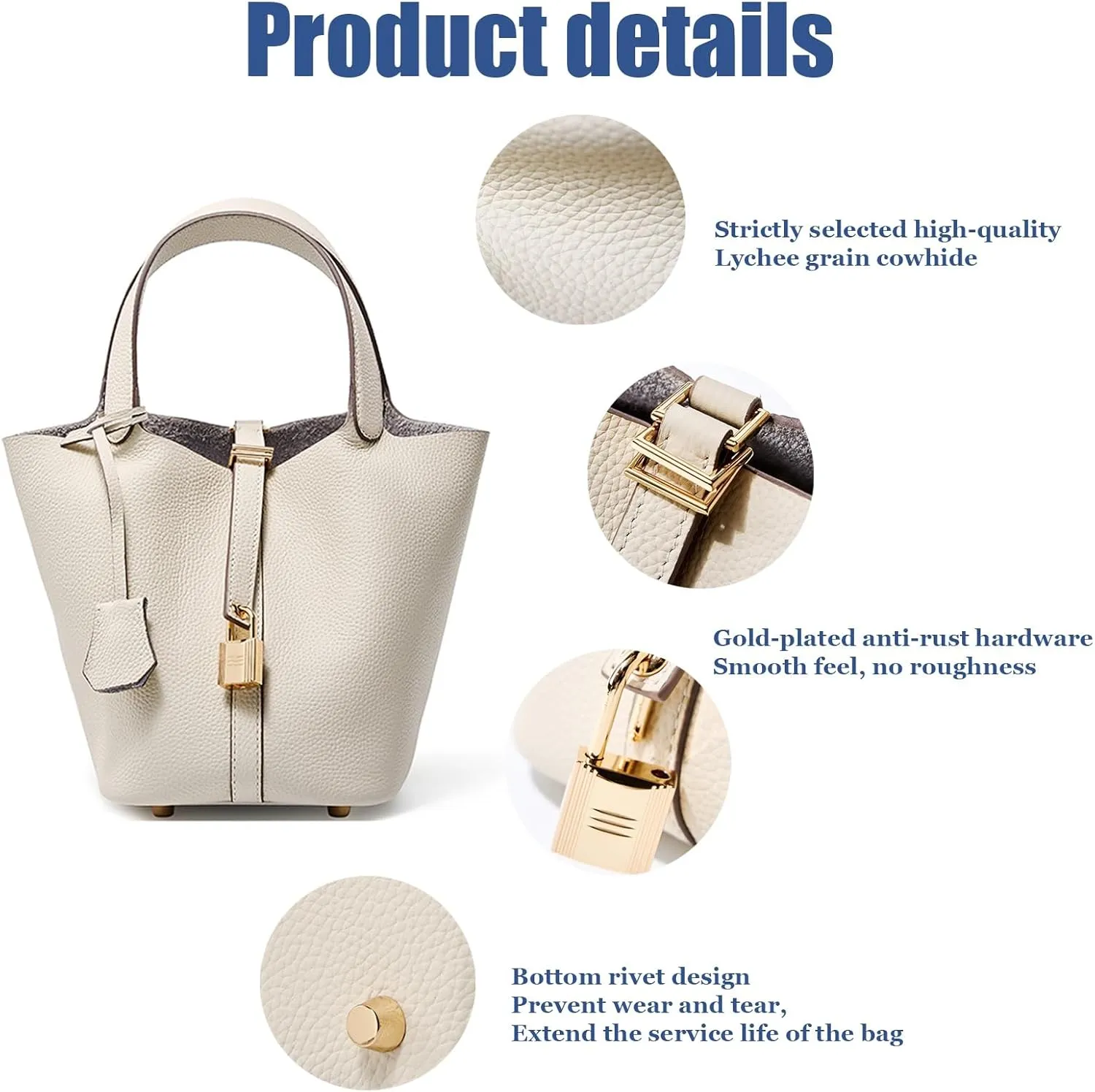 Fashion Genuine Leather Bucket Bag with Inner and Lock Handbag Tote Bag Purses for Shopping Travel Business School(Browns)