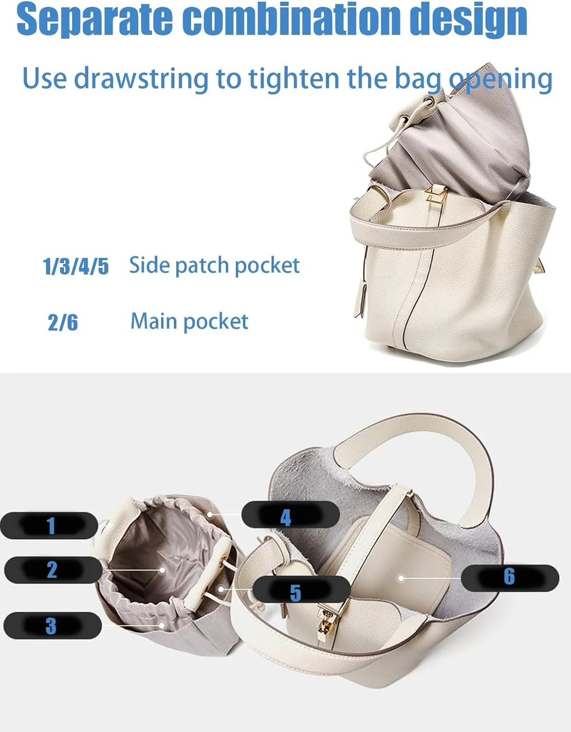 Fashion Genuine Leather Bucket Bag with Inner and Lock Handbag Tote Bag Purses for Shopping Travel Business School(Ebony)