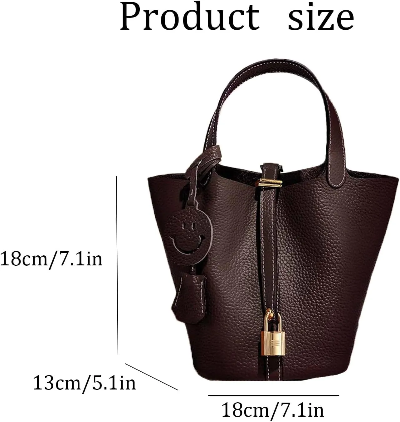 Fashion Genuine Leather Bucket Bag with Inner and Lock Handbag Tote Bag Purses for Shopping Travel Business School(Ebony)