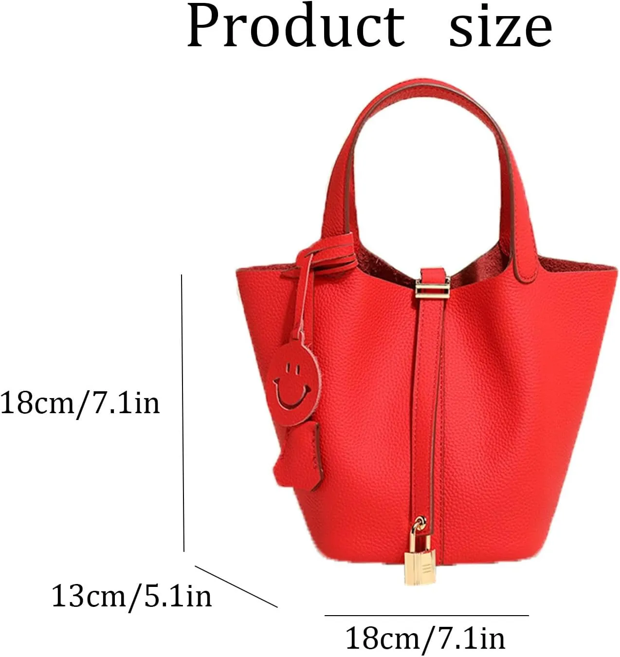 Fashion Genuine Leather Bucket Bag with Inner and Lock Handbag Tote Bag Purses for Shopping Travel Business School(Red)