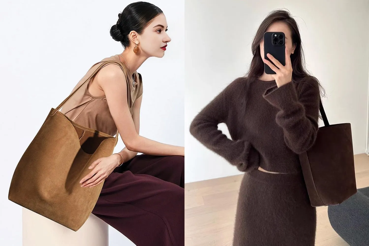 Fashion Suede Leather Bucket Bag,Retro Large Top Handle Handbags and Designer Purses for Shopping Travel School