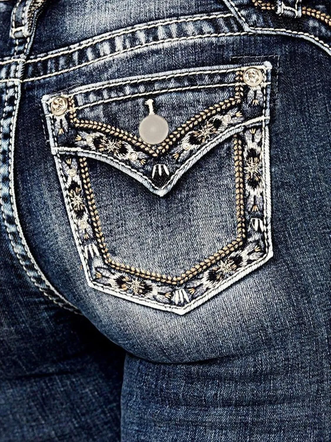 Flamingals Women's Embroidery Pocket Detail Skinny Jeans Low Waist Casual Pants
