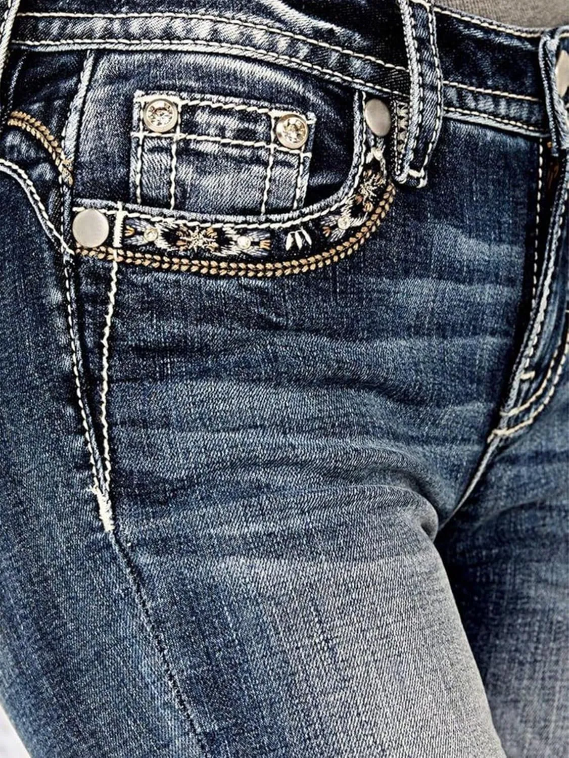 Flamingals Women's Embroidery Pocket Detail Skinny Jeans Low Waist Casual Pants