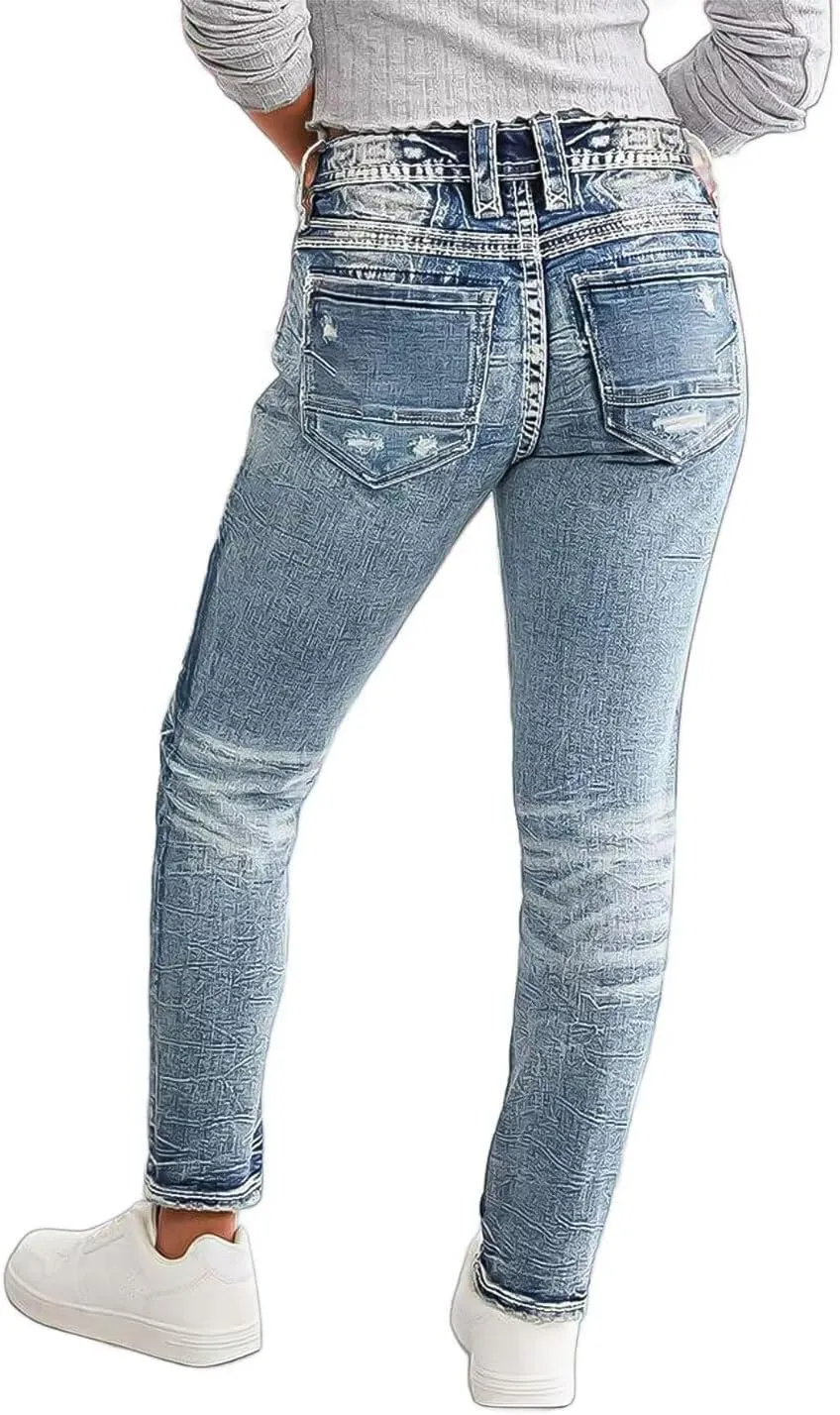 Flamingals Women's Embroidery Pocket Detail Skinny Jeans Low Waist Casual Pants