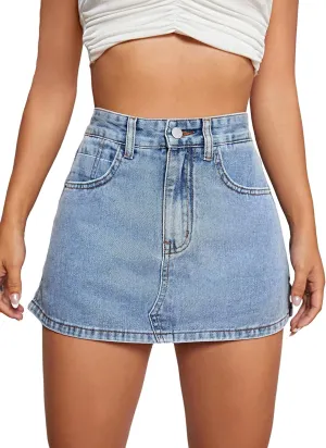 Floerns Women's High Waist Zipper Button Denim Shorts Jean Skort with Pockets